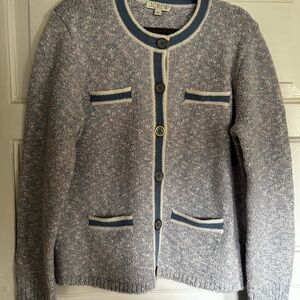J.Crew Gray Cardigan with Blue Trim